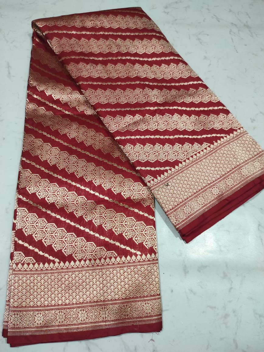 Katan by katan Banarasi full body weaving legaria pattern saree in deep bridal red color