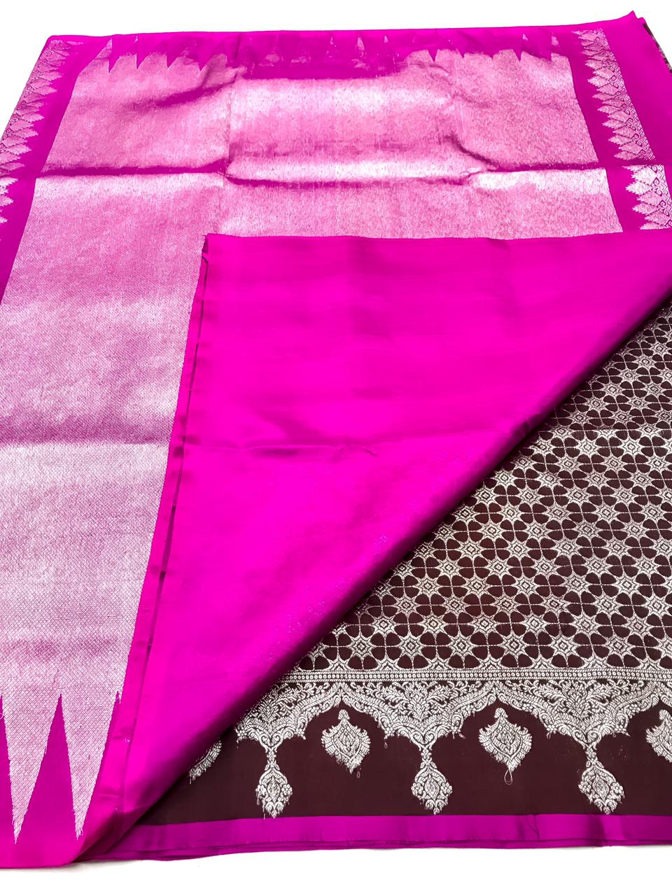 Venkatagiri handloom silk Saree in double tone coffee with pink kalanji color