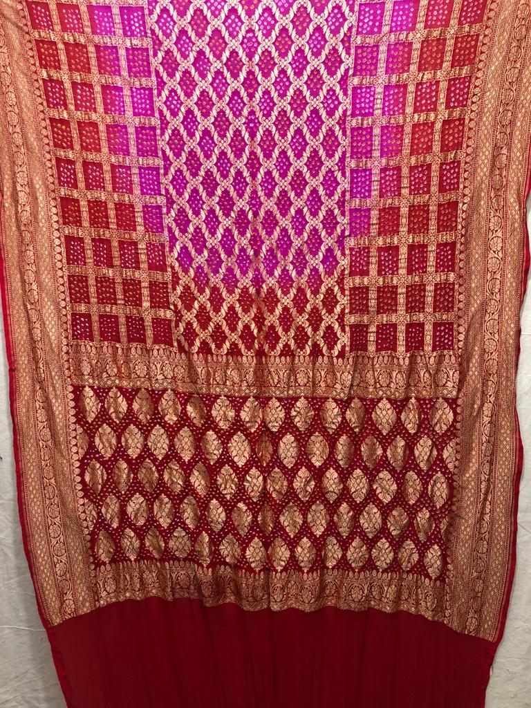 Handwoven khaddi Pure Banarasi Georget chiffon with bandana work jaldar weaving silk sarees