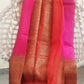 Kora Banarasi saree in antique Zari handoven in orange with pink