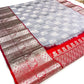 Venkatagiri handloom silk Saree in double tone gray with red color