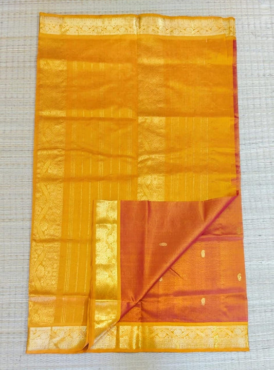 Silk cotton handloom Saree in sun raise Orange Color