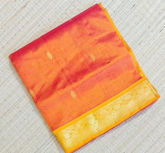 Silk cotton handloom Saree in sun raise Orange Color