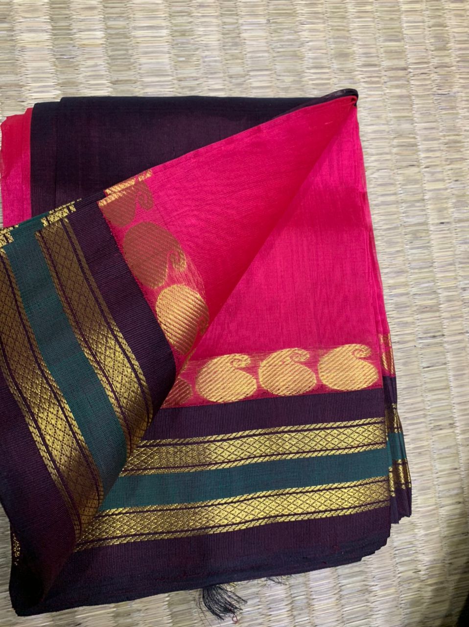 Korvai handloom silk cotton Saree korvai border in beach with cofee border