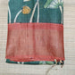 Hand painted Pen Kalamkari pure tussar Saree Lotus theme in green body