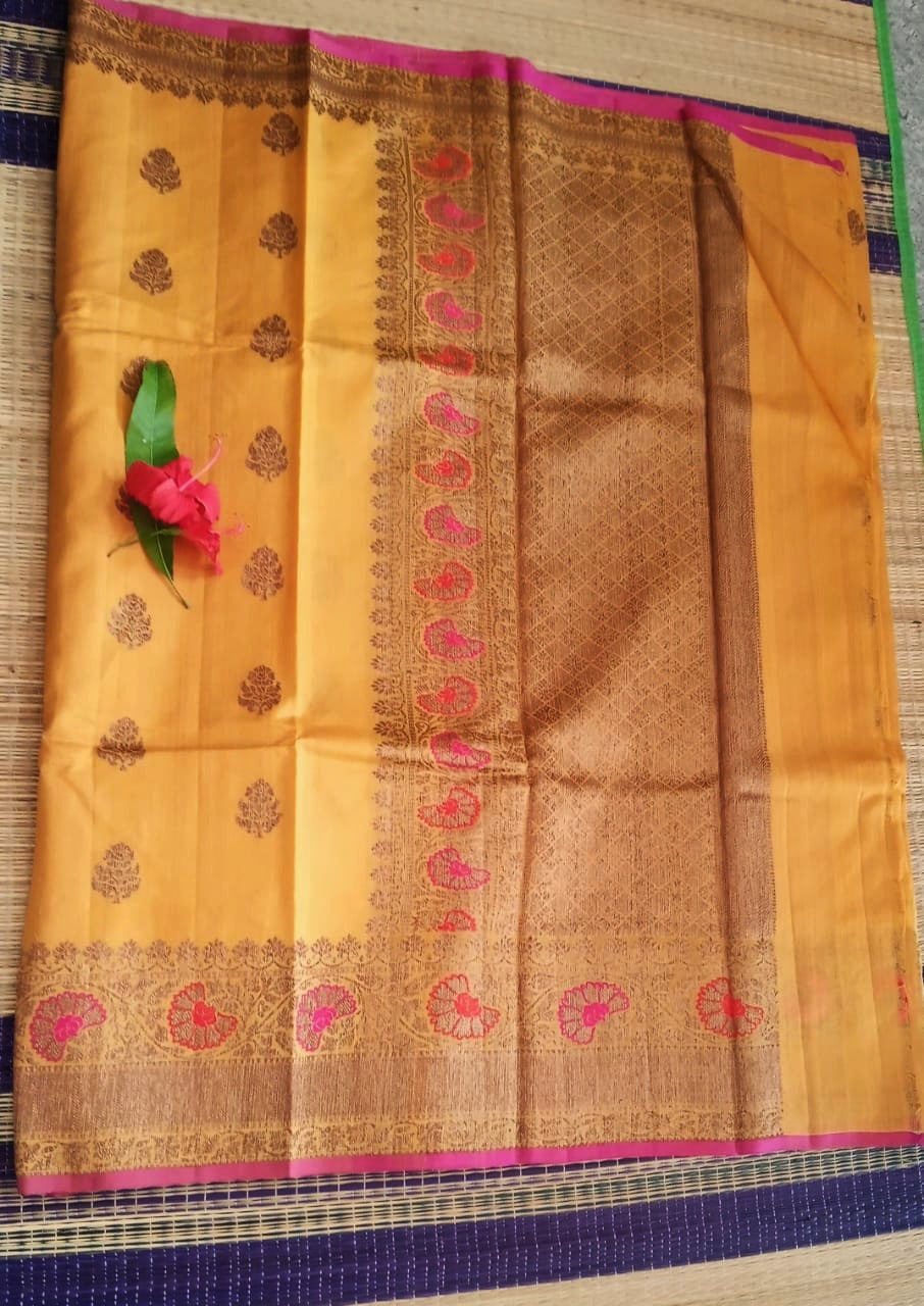 Pure tussar Banarasi meenakari saree in yellow