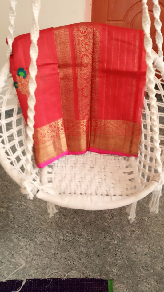 Pure tussar Banarasi meenakari saree in red