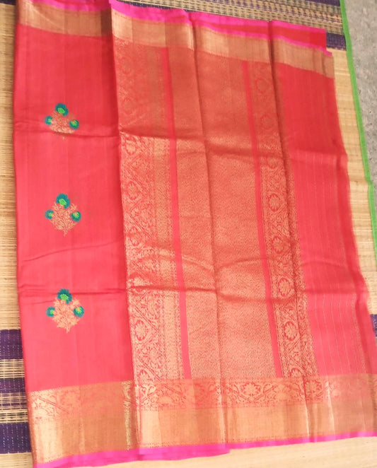 Pure tussar Banarasi meenakari saree in red