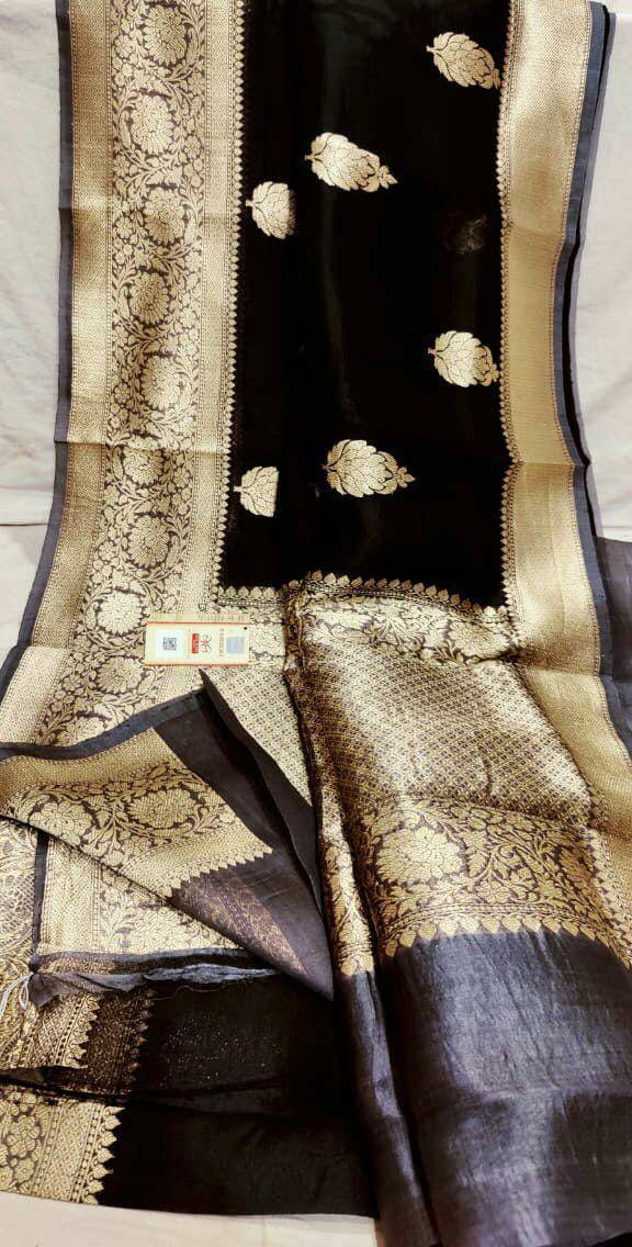 Banarasee Kora Muslin Saree With Self-Weaving Jaal Design & Skirt Bord
