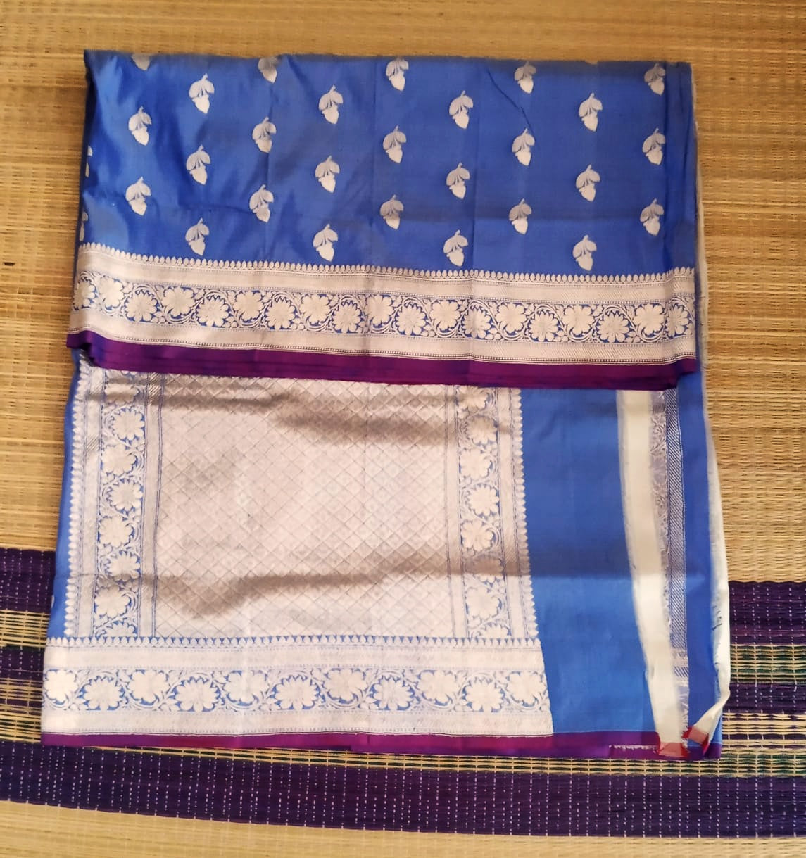 Pure Katan Banarasi in powder blue Color Saree