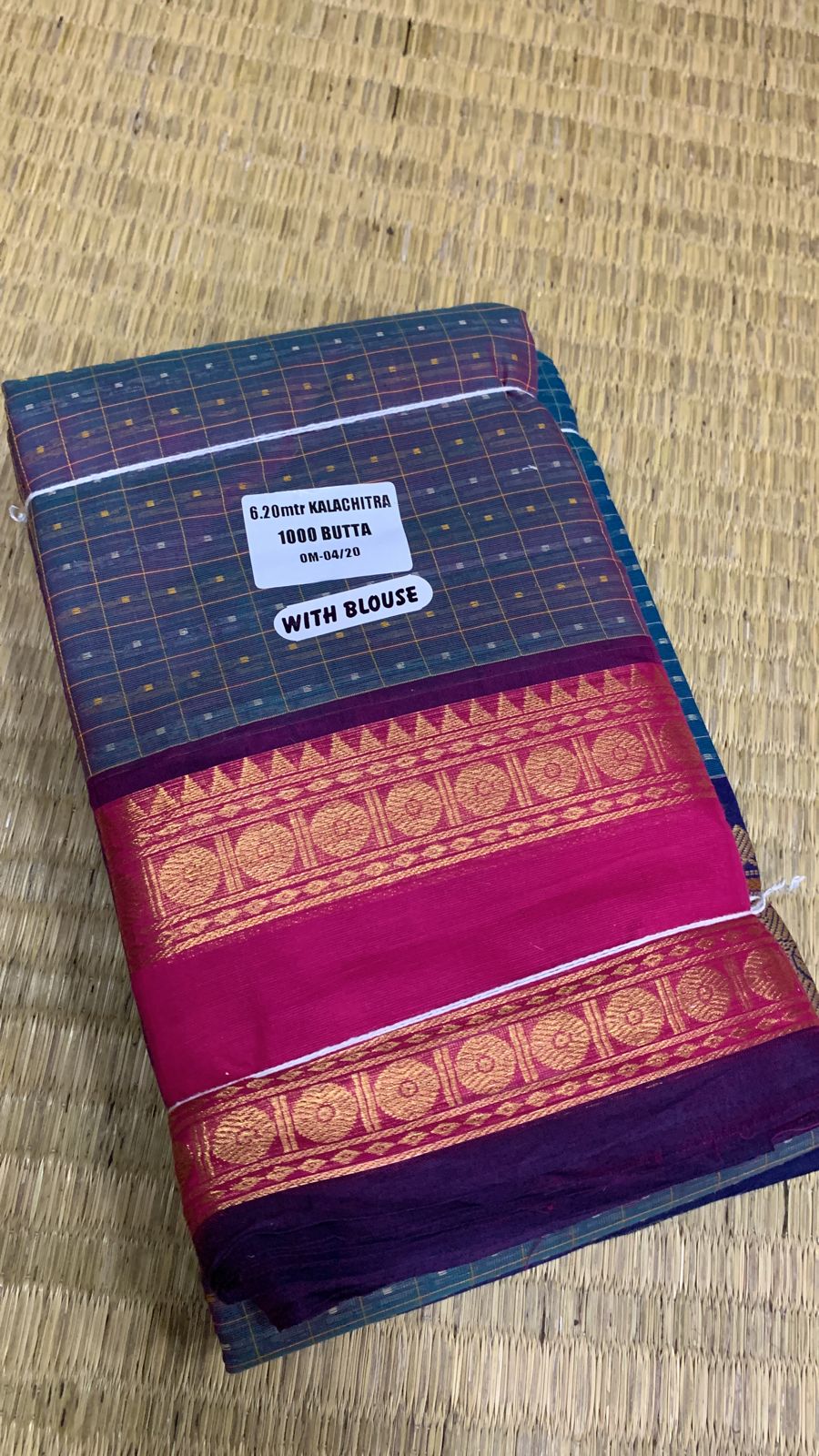 Handloom kanji cotton 1000 butts n dual tone peacock color color