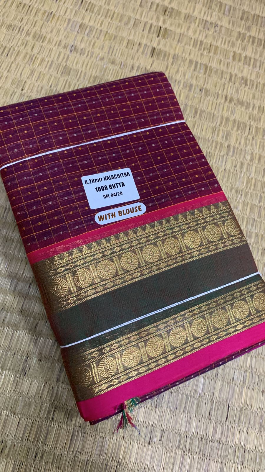 Handloom kanji cotton 1000 butts n dual tone maroon color