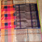 Pure silk cotton Saree with checked pattern with Navy blue and Orange Color Edit