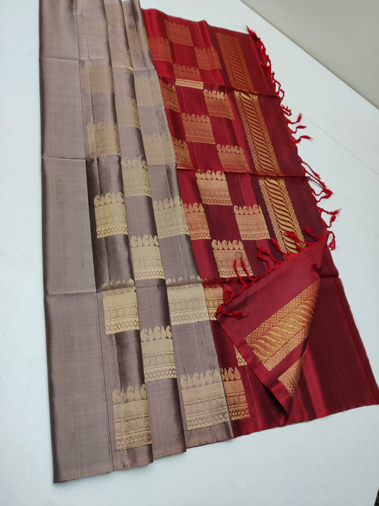 Pure Kanjivaram silk saree in gray color borderless 