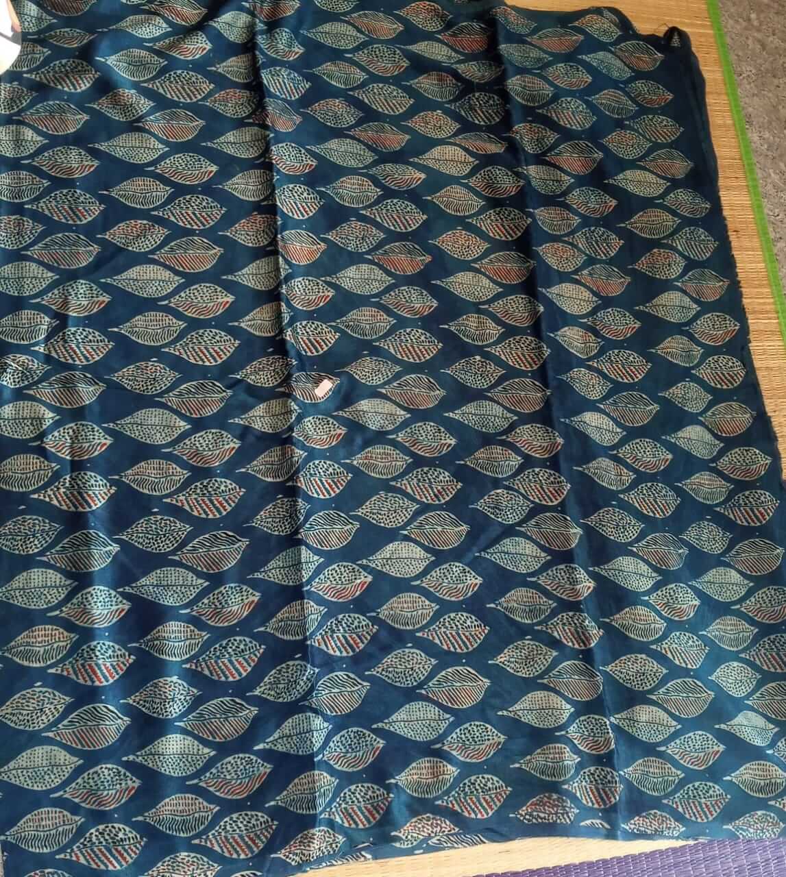 Ajrakh natural dyed pure modal silk material navy