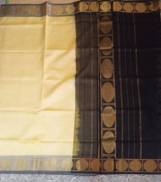 Silk cotton handloom Saree in black with cream