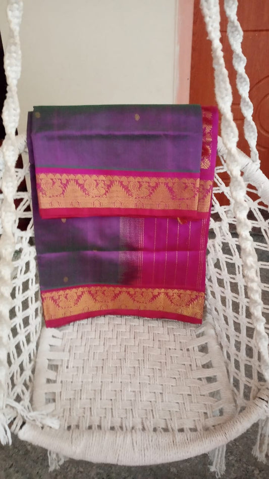 Silk cotton handloom Saree in dual tone purple with pink