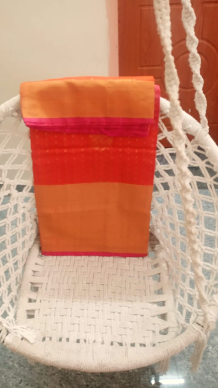 Uppada silk saree all over butti in orange with pink