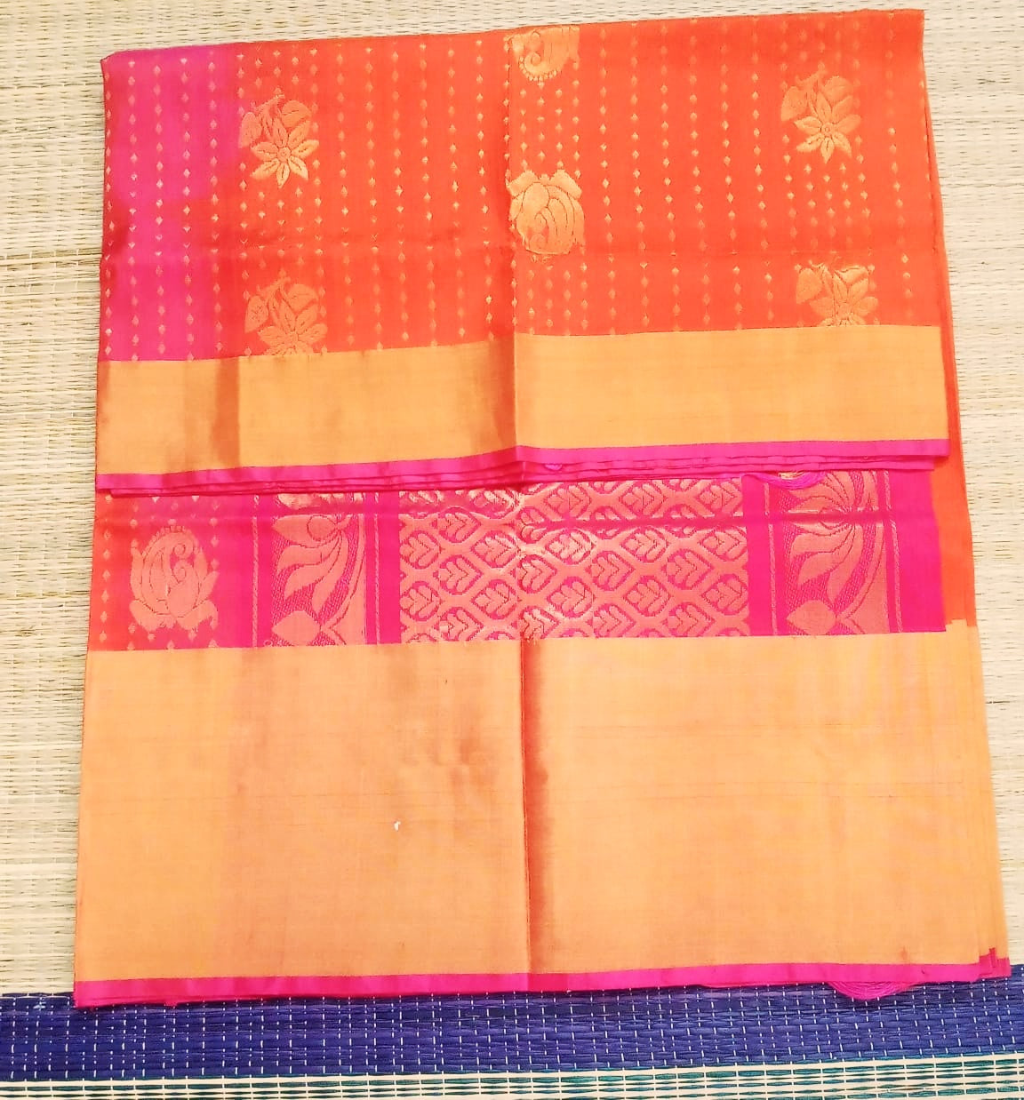  Uppada silk saree all over butti in orange with pink 