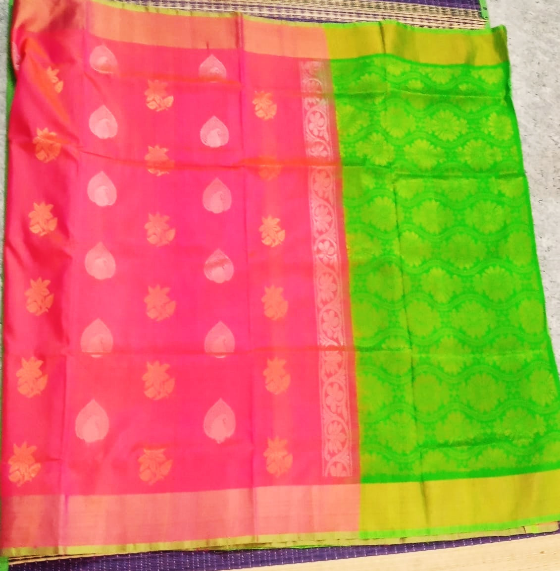 Uppada silk saree all over butti in peach color