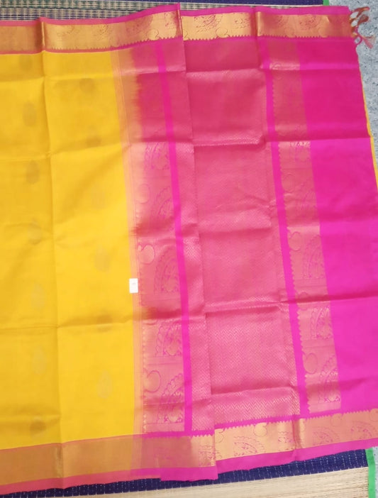 Korvai handloom silk cotton Saree korvai border in yellow and pink