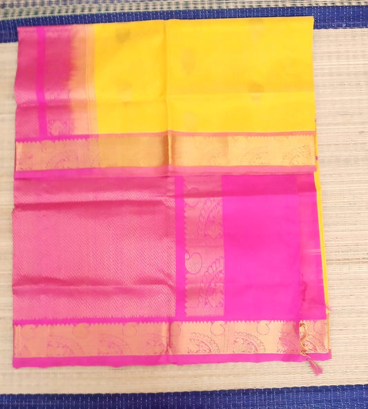 Korvai handloom silk cotton Saree korvai border in yellow and pink