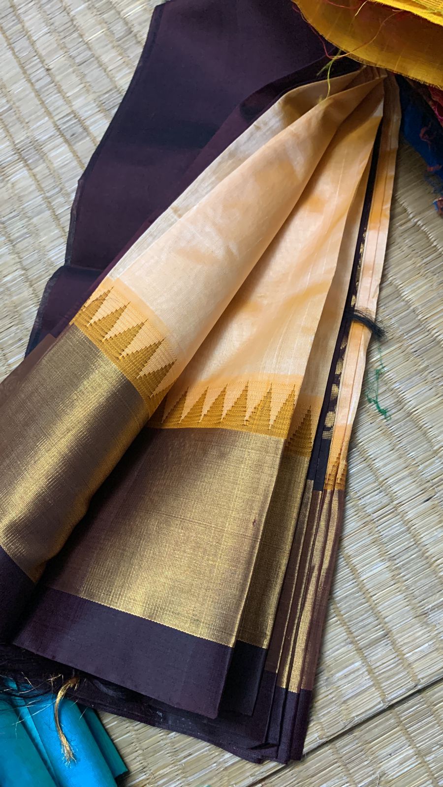 Korvai handloom silk cotton Saree double side kovi  border in biscuit color with black