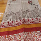 Hand block pure tussar Saree in ivory back with maroon border