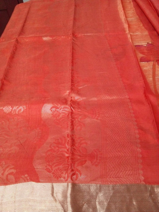 kanjivaram silk saree in kalamkari hand painted in red color Silver jari pattu saree