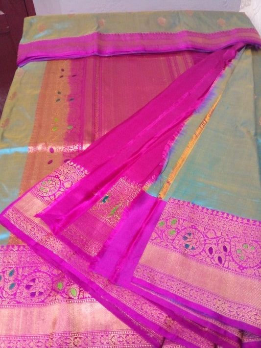 Sea green meenakari katan Banarasi small butta saree