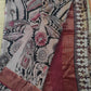 Hand painted Kalamkari pure tussar Saree in light peach color with red real blowse