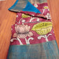 Hand painted Pen Kalamkari in Pure Zari Tussar Saree maroon with Pink border with lotus flowers with fish story