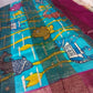 Pure Zari tussar silk saree silk in kalamkari hand painted in cream Color with blue color lotus and fish story 