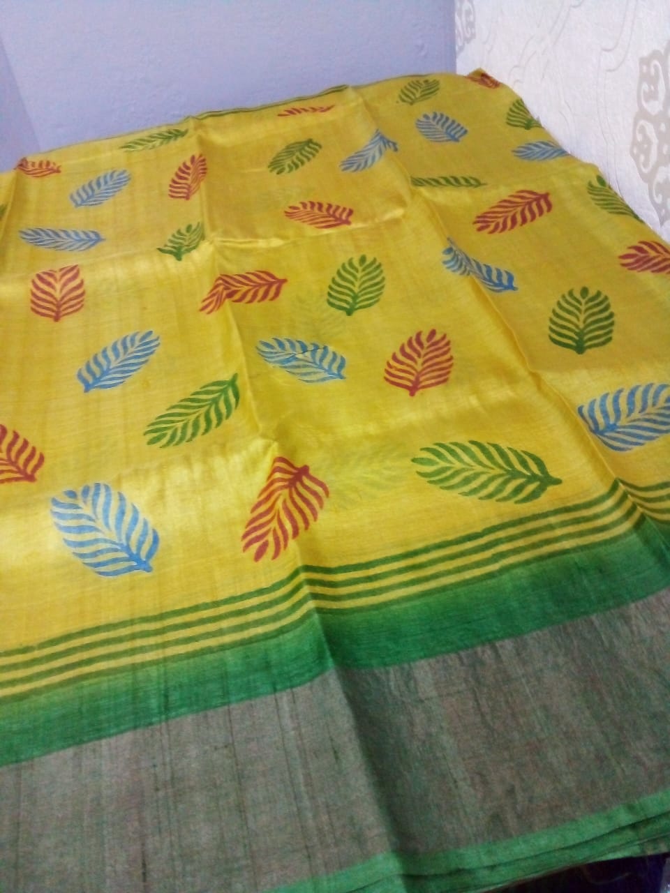 Pure tussar zari with ajrakh block printed in full body yellow