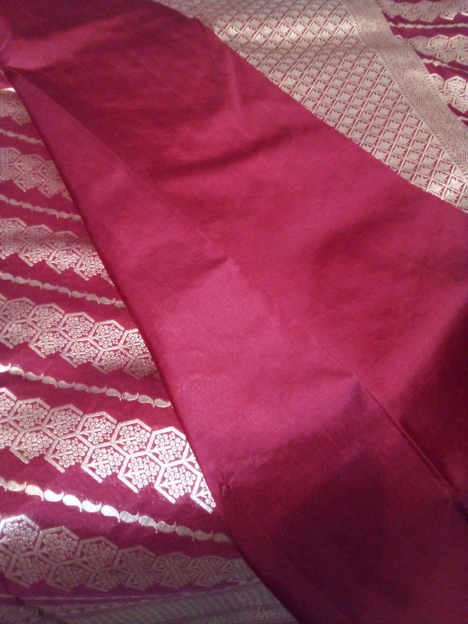 Katan by katan Banarasi full body weaving legaria pattern saree in deep bridal red color