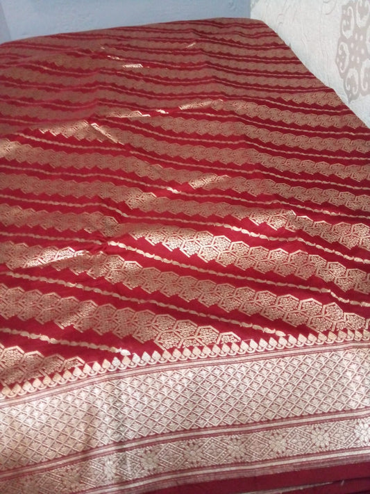 Katan by katan Banarasi full body weaving legaria pattern saree in deep bridal red color