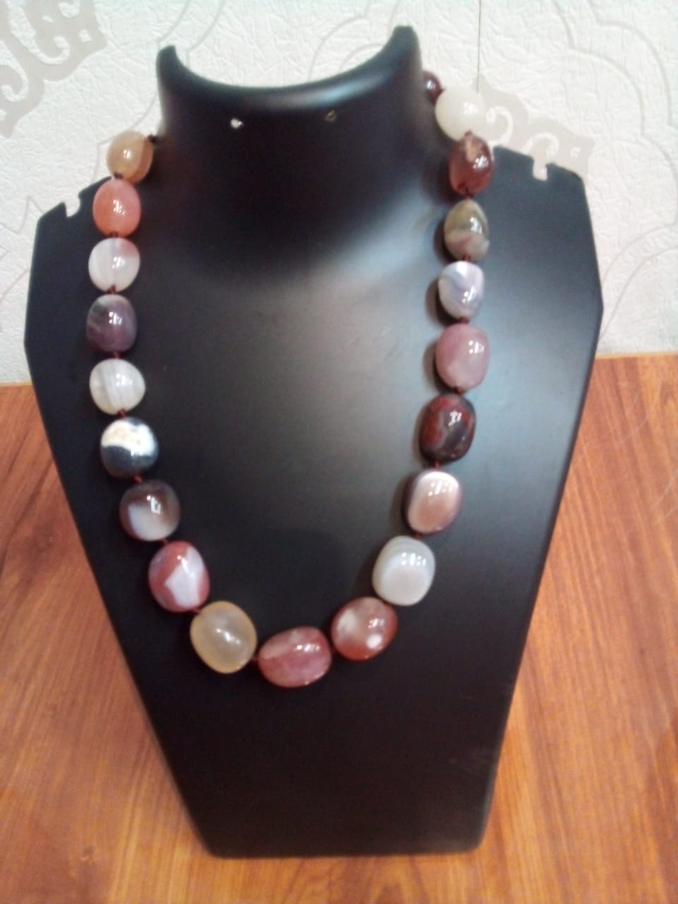 Copy of Jewellery brown colors granite stone cylinder shaped short natural Stone necklace