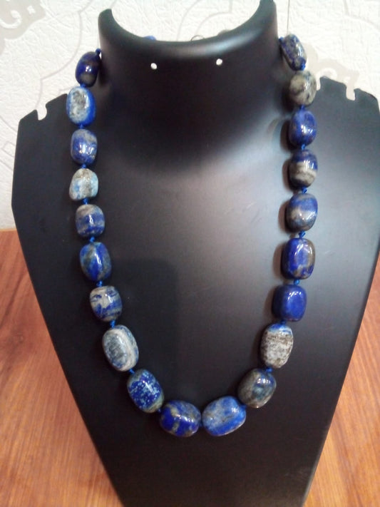 Jewellery blue colors granite stone cylinder shaped natural Stone necklace