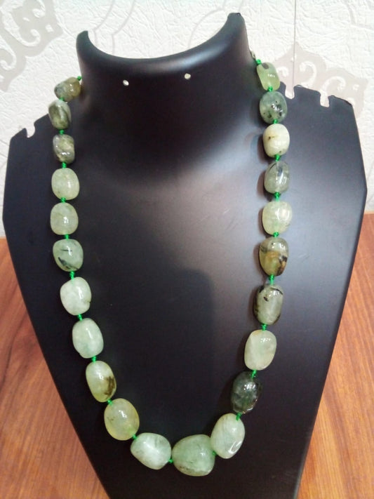 Jewellery Olive green colors granite stone cylinder shaped natural Stone necklace