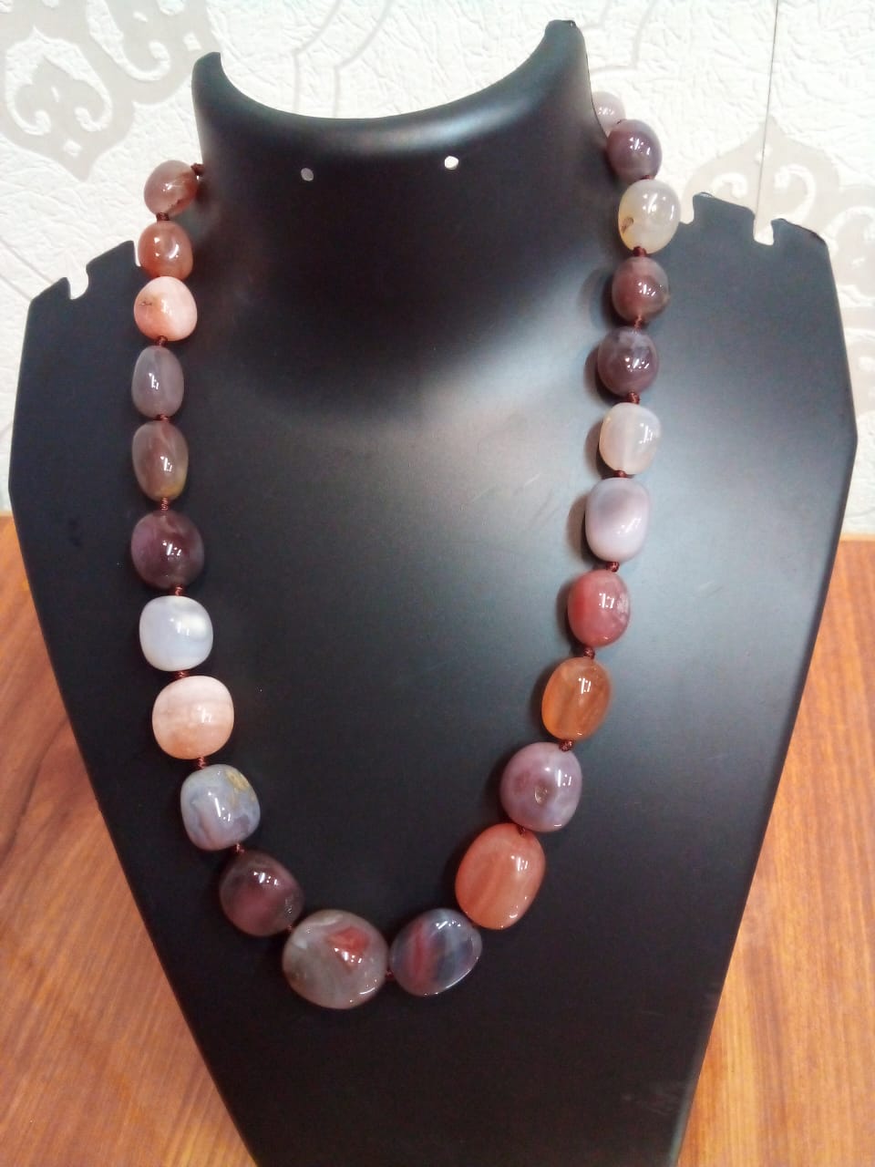 Jewellery brown colors granite stone cylinder shaped natural Stone necklace