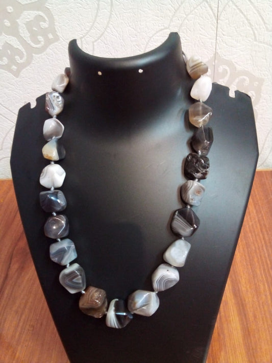 Jewellery Gray square shaped natural Stone necklace