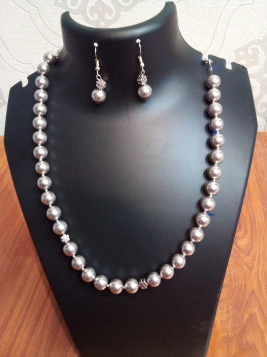 Jewellery real pearl jewelry in gray single layer with earrings