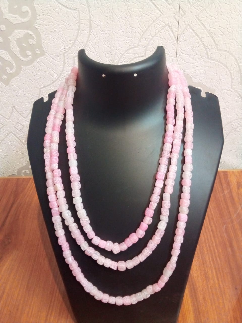 Jewellery baby pink natural Stone three layers chain