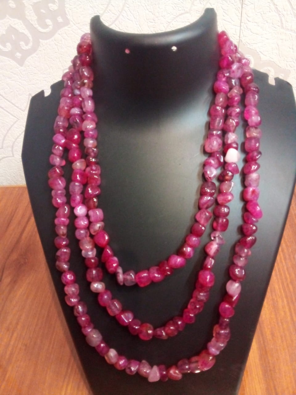 Jewellery Tourmaline Natural Stone Agates Beads Cube three layer necklace pomegranate color