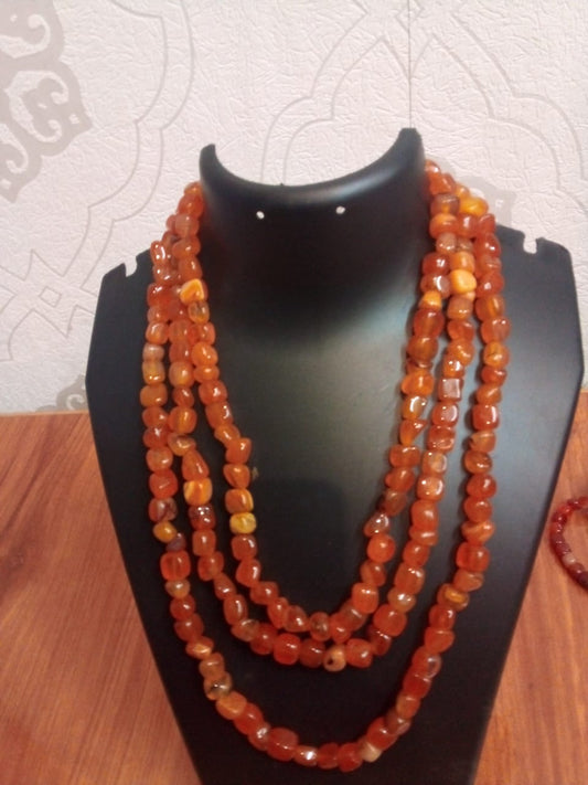 Jewellery orange natural Stone three layers chain