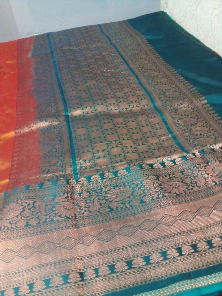 Tussar Banarasi gray color meenakari butta saree achal