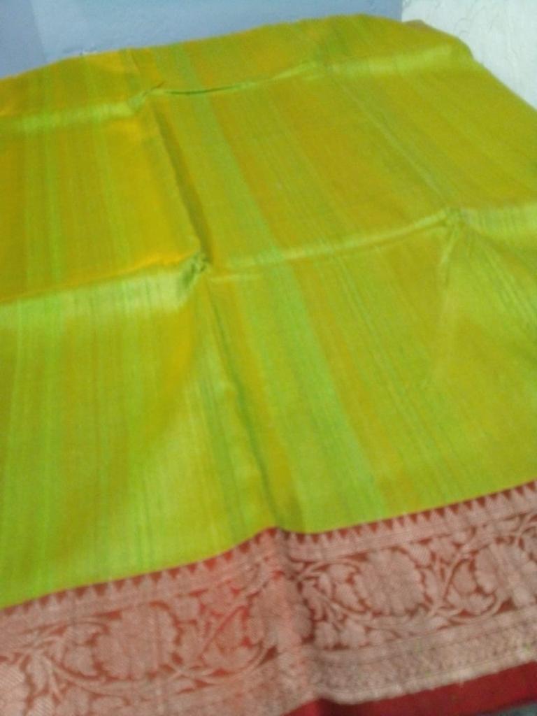 Tussar Banarasi green with pink color elegant saree