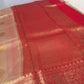 Kora Banarasi saree in kaduva butta handoven in biscuit with red