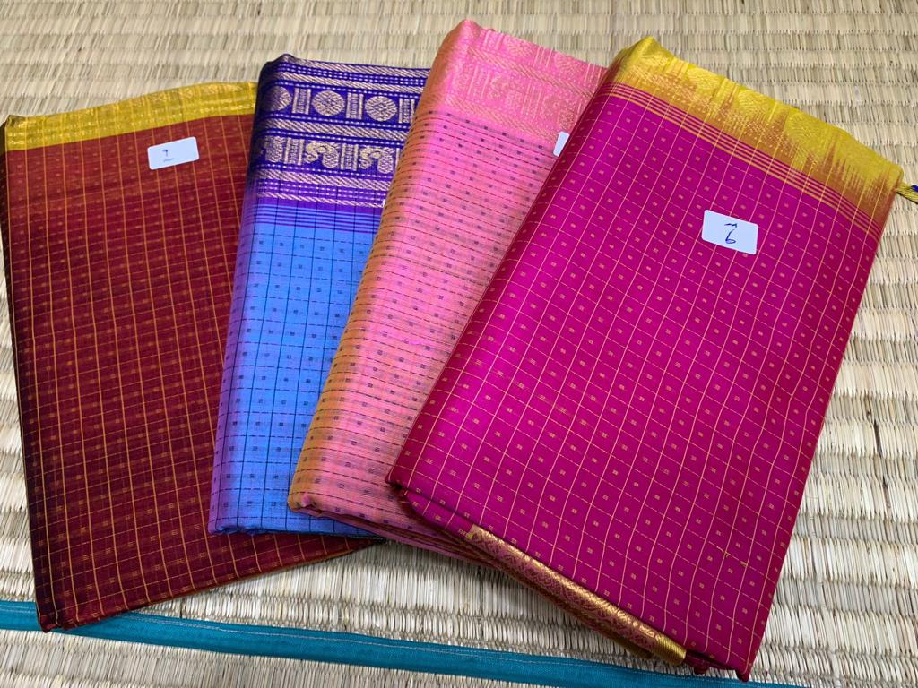 Korvai handloom silk cotton Saree korvai border in yellow with purple border