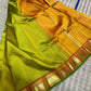 Checked Handloom pure kanjivaram silk 6 yard mustard yellow with green